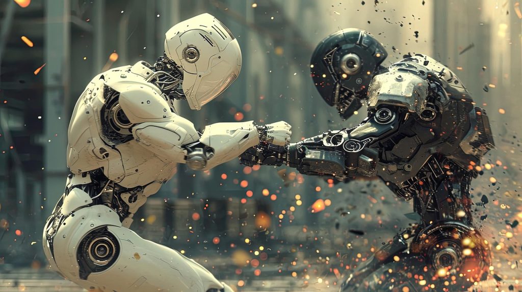 ai generated, robots, fight, military, soldier, army, technology, battle, dispute, weapons
